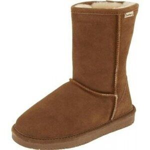 Bearpaw Emma Short 8" Hickory Brown Suede Sheepskin Pull On Boots Womens Size 10